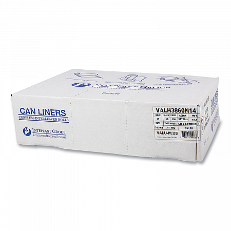 High-Density Commercial Can Liner Value Pack, 60 gal, 12 mic, 38