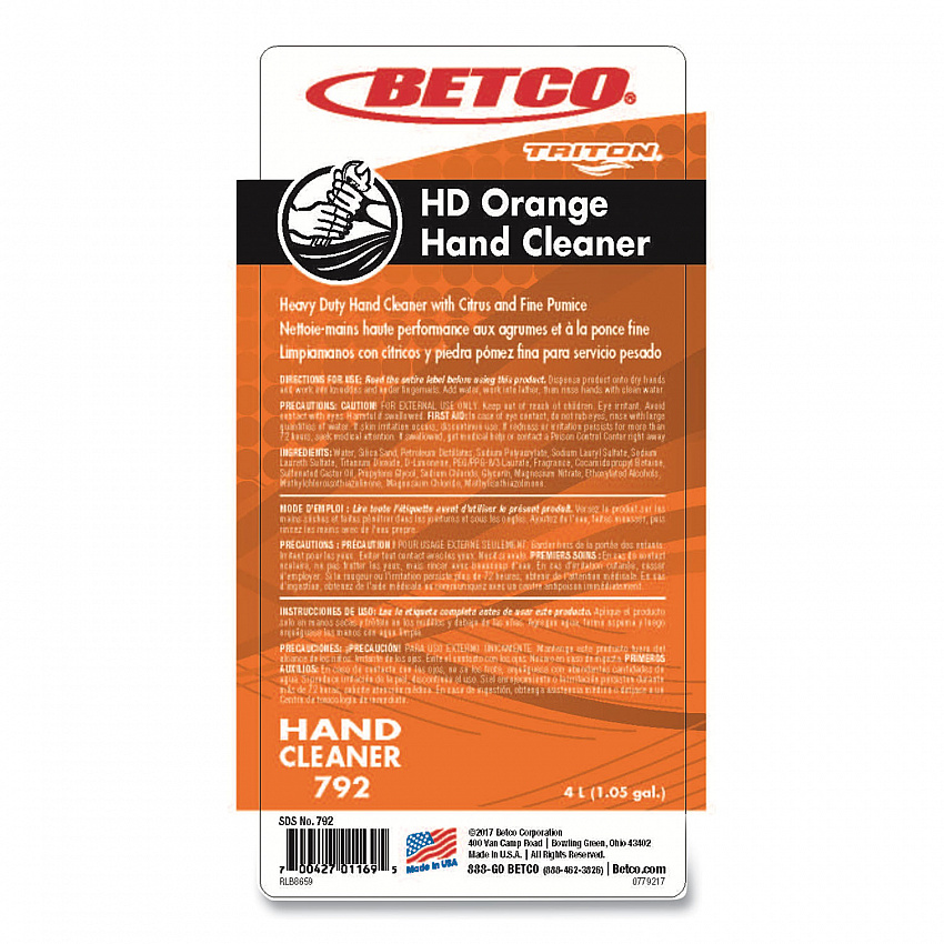 HD Orange Hand Cleaner Refill, For Triton Dispensers, Citrus Zest Scent, 4 L, 4/Carton (7923100)