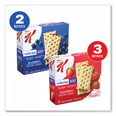 Special K Pastry Crisps, (36) Strawberry; (24) Blueberry, 0.88 oz, 2/Pouch, 30 Pouches/Carton (22001007)