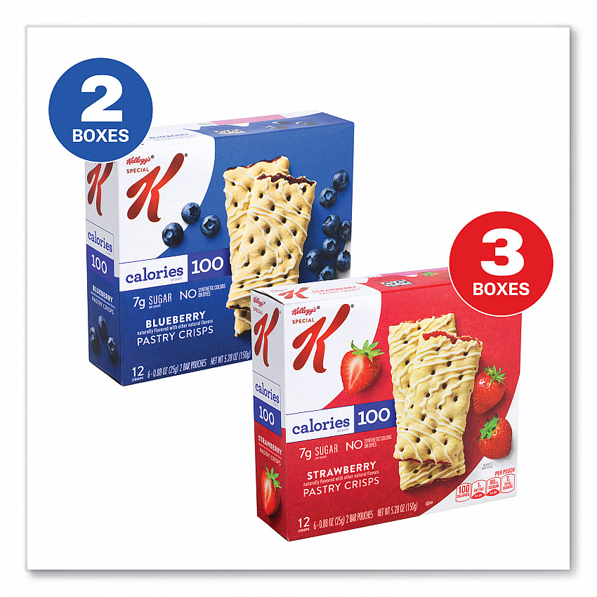 Special K Pastry Crisps, (36) Strawberry; (24) Blueberry, 0.88 oz, 2/Pouch, 30 Pouches/Carton (22001007)