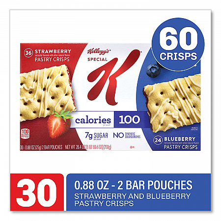 Special K Pastry Crisps, (36) Strawberry; (24) Blueberry, 0.88 oz, 2/Pouch, 30 Pouches/Carton (22001007)
