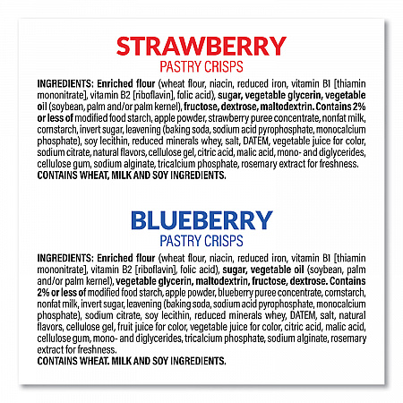 Special K Pastry Crisps, (36) Strawberry; (24) Blueberry, 0.88 oz, 2/Pouch, 30 Pouches/Carton (22001007)