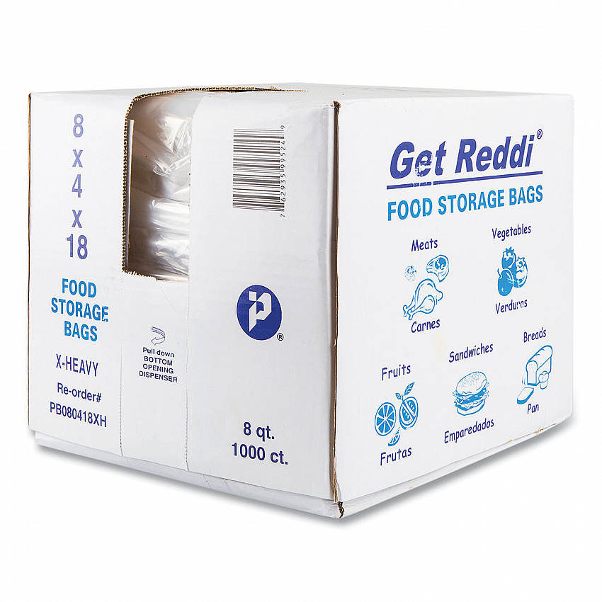 Food and Utility Bags, 2 gal, 8" x 4" x 18", Clear, 1,000/Carton (PB080418XH)