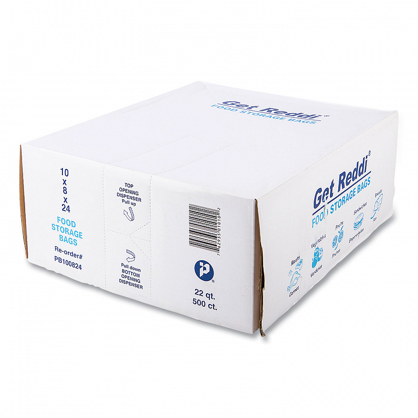 Food Bags, 5.5 Gallon, 10" x 8" x 24", Clear, 500/Carton (PB100824)