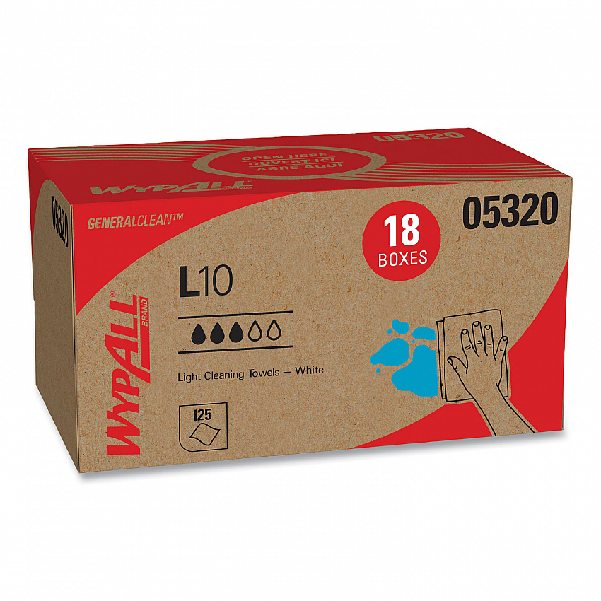 L10 Towels, POP-UP Box, 1-Ply, 9 x 10.5, White, 125/Box, 18 Boxes/Carton (05320)
