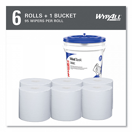 Power Clean Wipers for WetTask Customizable Wet Wiping System with (1) Bucket, 6 x 12, Unscented, 95/Roll, 6 Rolls/Carton (06001)