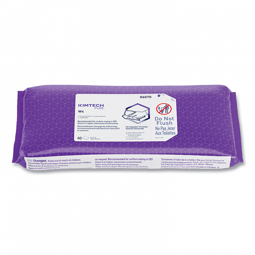 W4 PreSat Alcohol Wipers, 70% IPA, 1-Ply, 9 x 11, White, 40/Pack, 10 Packs/Carton (06070)