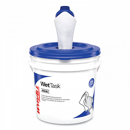 Critical Clean Wipers for Bleach, Disinfectants, Sanitizers WetTask Customizable Wet Wiping System, w/Bucket,140/Roll, 6/CT (06411)