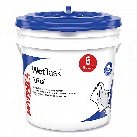 Critical Clean Wipers for Bleach, Disinfectants, Sanitizers WetTask Customizable Wet Wiping System, w/Bucket,140/Roll, 6/CT (06411)