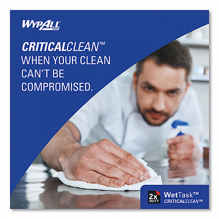 Critical Clean Wipers for Bleach, Disinfectants, Sanitizers WetTask Customizable Wet Wiping System, w/Bucket,140/Roll, 6/CT (06411)
