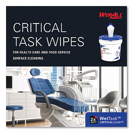 Critical Clean Wipers for Bleach, Disinfectants, Sanitizers WetTask Customizable Wet Wiping System, w/Bucket,140/Roll, 6/CT (06411)