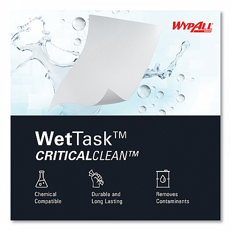 Critical Clean Wipers for Bleach, Disinfectants, Sanitizers WetTask Customizable Wet Wiping System, w/Bucket,140/Roll, 6/CT (06411)