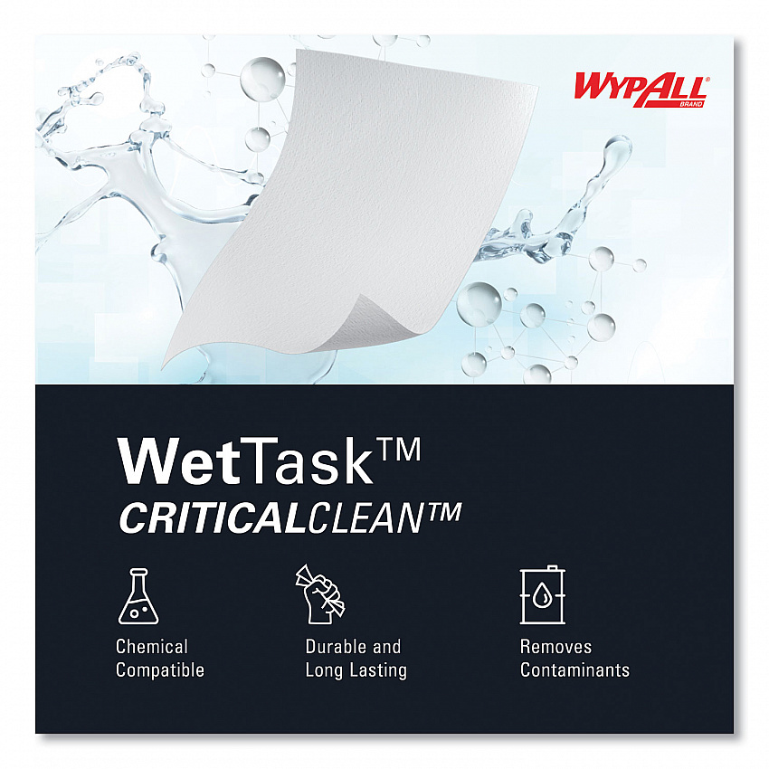 Critical Clean Wipers for Bleach, Disinfectants, Sanitizers WetTask Customizable Wet Wiping System, w/Bucket,140/Roll, 6/CT (06411)