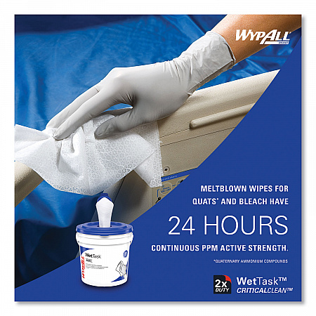Critical Clean Wipers for Bleach, Disinfectants, Sanitizers WetTask Customizable Wet Wiping System, 90/Roll, 6 Rolls/Carton (06471)