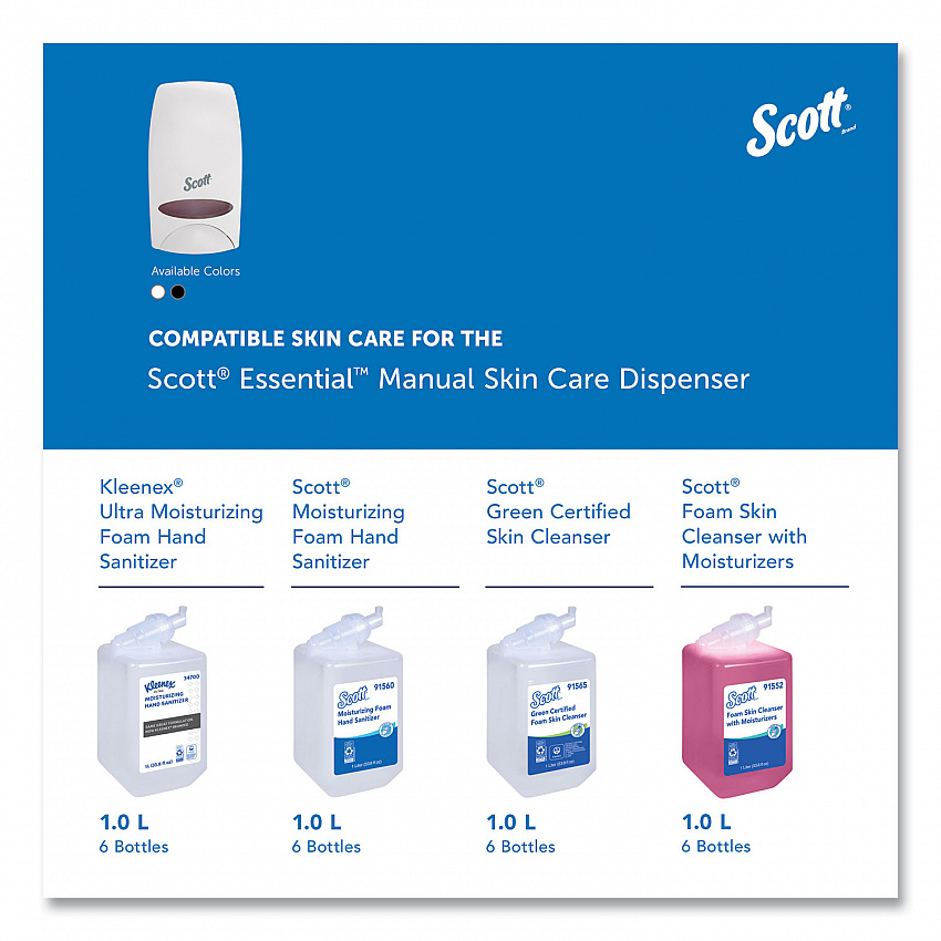 Essential Manual Skin Care Dispenser, 1,000 mL, 5 x 5.25 x 8.38, White (92144)