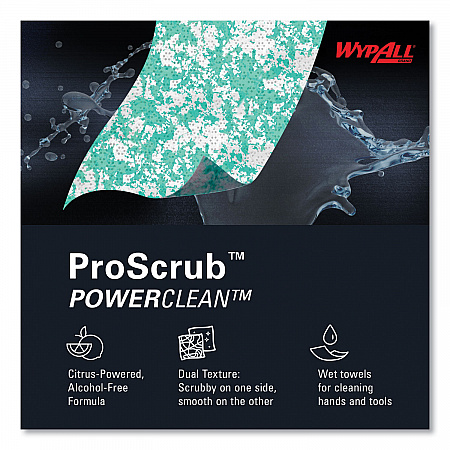 Power Clean ProScrub Pre-Saturated Wipes, 12 x 9.5, Citrus Scent, Green/White, 50/Canister, 8 Canisters/Carton (58310)