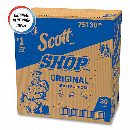 Shop Towels, Standard Roll, 1-Ply, 9.4 x 11, Blue, 55/Roll, 30 Rolls/Carton (75130)