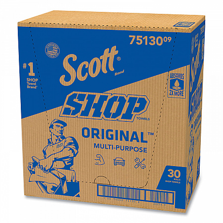 Shop Towels, Standard Roll, 1-Ply, 9.4 x 11, Blue, 55/Roll, 30 Rolls/Carton (75130)