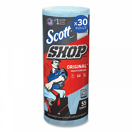 Shop Towels, Standard Roll, 1-Ply, 9.4 x 11, Blue, 55/Roll, 30 Rolls/Carton (75130)