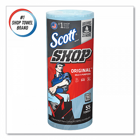 Shop Towels, Standard Roll, 1-Ply, 9.4 x 11, Blue, 55/Roll, 30 Rolls/Carton (75130)