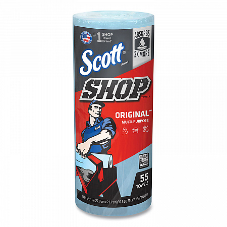 Shop Towels, Standard Roll, 1-Ply, 9.4 x 11, Blue, 55/Roll, 12 Rolls/Carton (75147)
