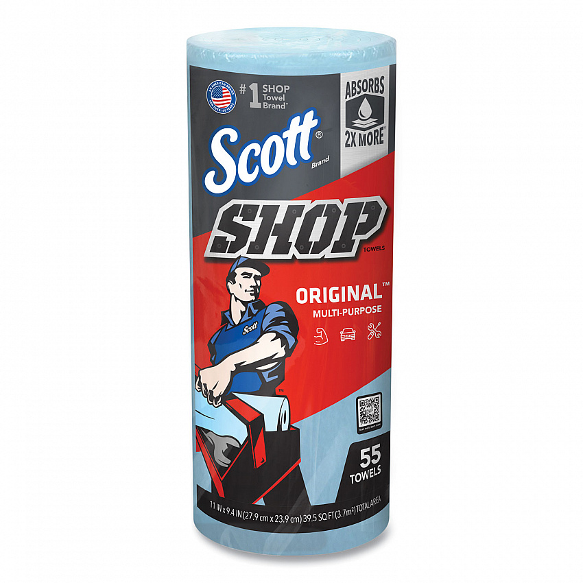 Shop Towels, Standard Roll, 1-Ply, 9.4 x 11, Blue, 55/Roll, 12 Rolls/Carton (75147)