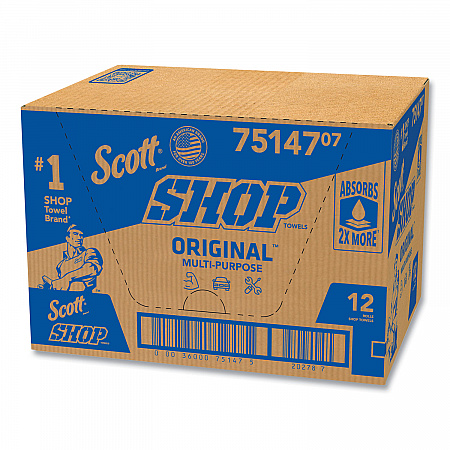 Shop Towels, Standard Roll, 1-Ply, 9.4 x 11, Blue, 55/Roll, 12 Rolls/Carton (75147)