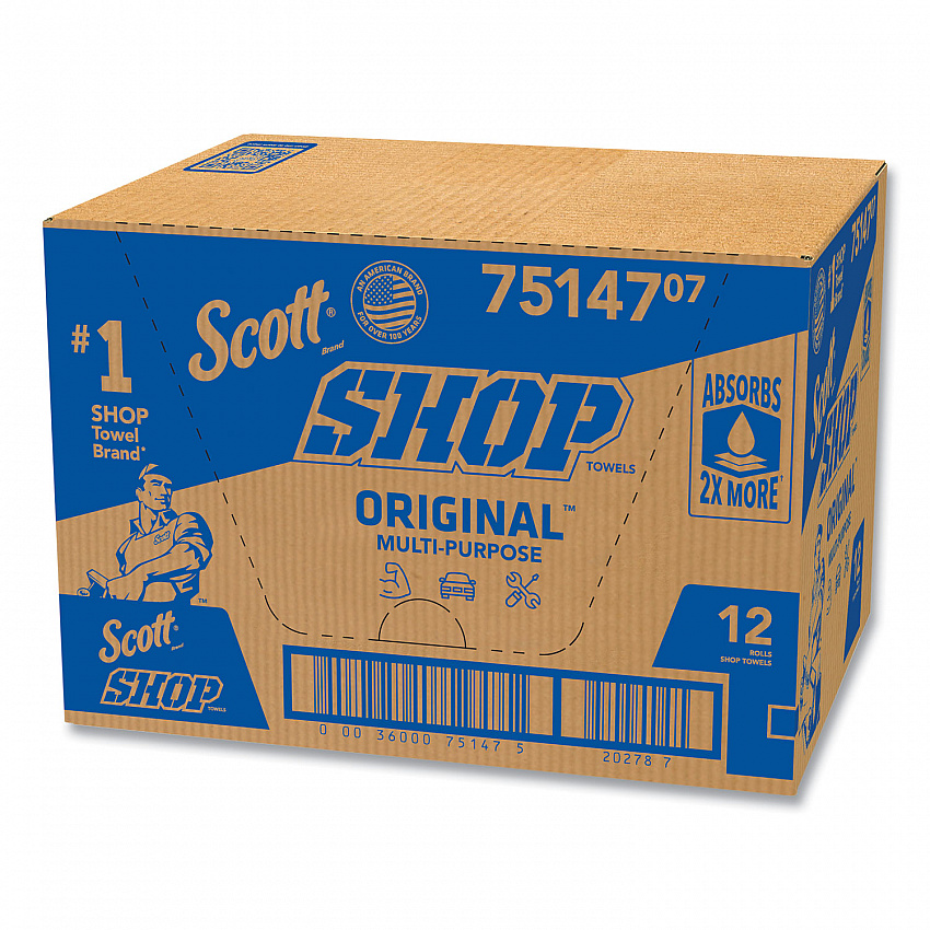 Shop Towels, Standard Roll, 1-Ply, 9.4 x 11, Blue, 55/Roll, 12 Rolls/Carton (75147)