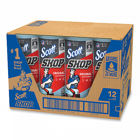 Shop Towels, Standard Roll, 1-Ply, 9.4 x 11, Blue, 55/Roll, 12 Rolls/Carton (75147)