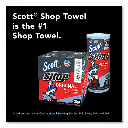 Shop Towels, Standard Roll, 1-Ply, 9.4 x 11, Blue, 55/Roll, 12 Rolls/Carton (75147)
