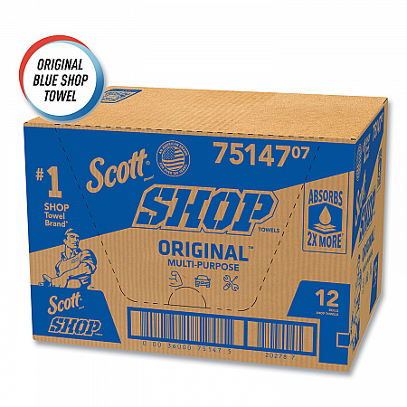 Shop Towels, Standard Roll, 1-Ply, 9.4 x 11, Blue, 55/Roll, 12 Rolls/Carton (75147)