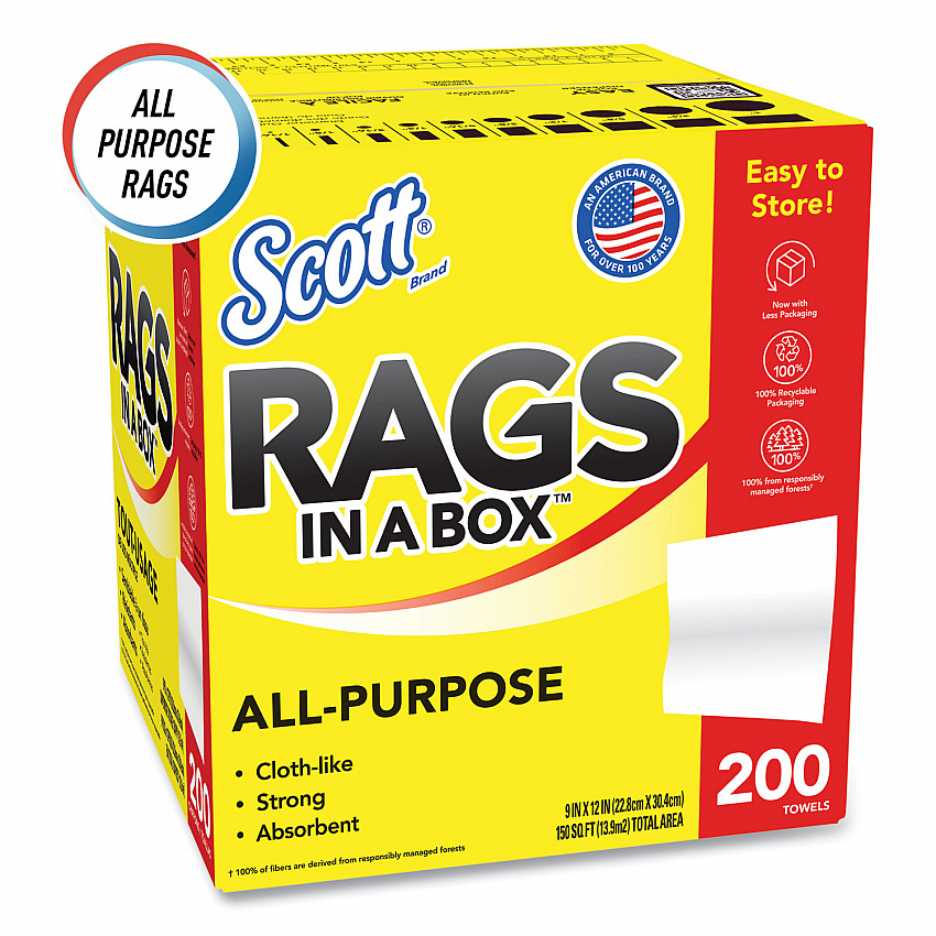 Rags in a Box, POP-UP Box, 12 x 9, White, 200/Box (75260)