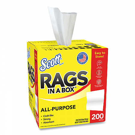 Rags in a Box, POP-UP Box, 12 x 9, White, 200/Box, 8 Boxes/Carton (75260CT)