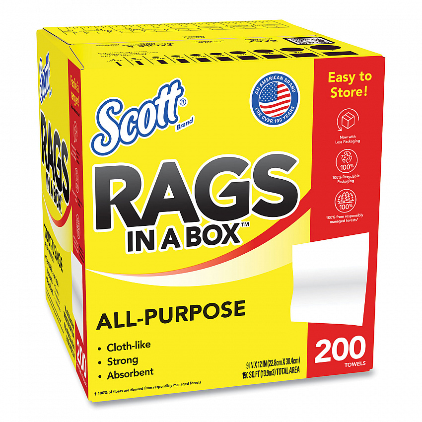 Rags in a Box, POP-UP Box, 12 x 9, White, 200/Box, 8 Boxes/Carton (75260CT)