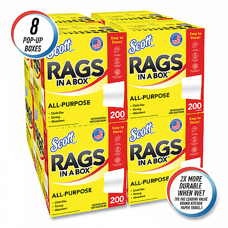 Rags in a Box, POP-UP Box, 12 x 9, White, 200/Box, 8 Boxes/Carton (75260CT)