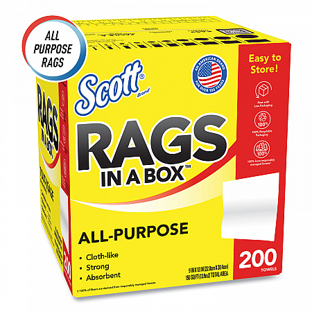 Rags in a Box, POP-UP Box, 12 x 9, White, 200/Box, 8 Boxes/Carton (75260CT)