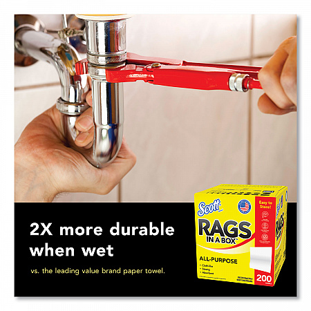 Rags in a Box, POP-UP Box, 12 x 9, White, 200/Box, 8 Boxes/Carton (75260CT)