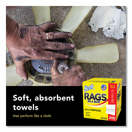 Rags in a Box, POP-UP Box, 12 x 9, White, 200/Box, 8 Boxes/Carton (75260CT)