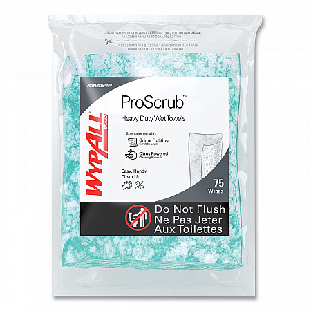 Power Clean ProScrub Pre-Saturated Wipes, 12 x 9.5, Citrus Scent, Green, 75/Pack, 6 Packs/Carton (91367CT)