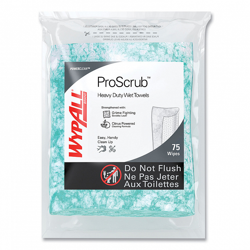 Power Clean ProScrub Pre-Saturated Wipes, 12 x 9.5, Citrus Scent, Green, 75/Pack, 6 Packs/Carton (91367CT)