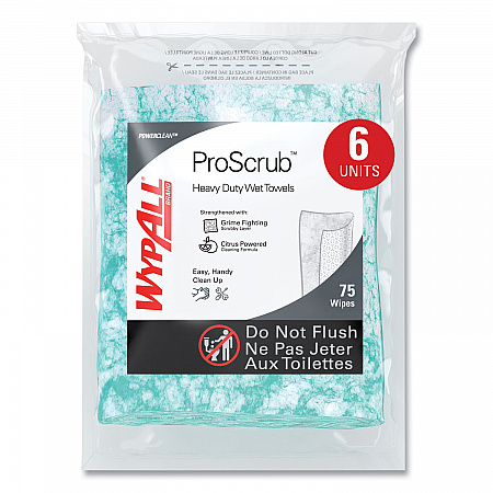 Power Clean ProScrub Pre-Saturated Wipes, 12 x 9.5, Citrus Scent, Green, 75/Pack, 6 Packs/Carton (91367CT)