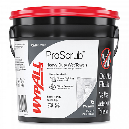 Power Clean ProScrub Pre-Saturated Wipes, 9.5 x 12, Citrus Scent, Green, 75/Bucket, 6 Buckets/Carton (91371CT)
