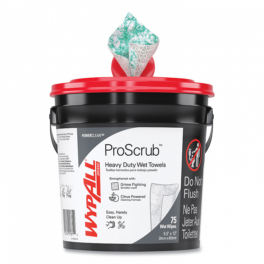 Power Clean ProScrub Pre-Saturated Wipes, 9.5 x 12, Citrus Scent, Green, 75/Bucket, 6 Buckets/Carton (91371CT)