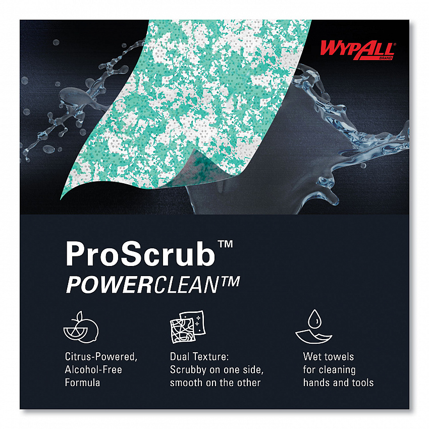 Power Clean ProScrub Pre-Saturated Wipes, 9.5 x 12, Citrus Scent, Green, 75/Bucket, 6 Buckets/Carton (91371CT)