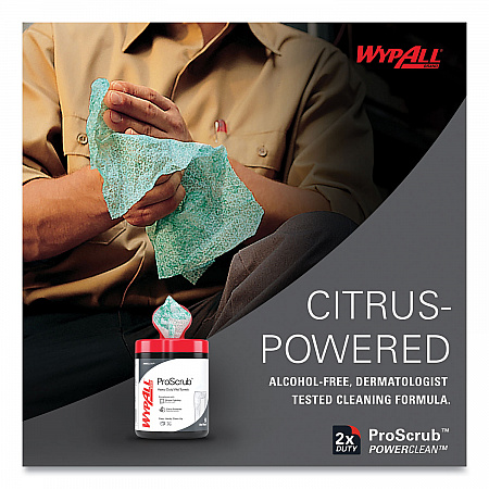 Power Clean ProScrub Pre-Saturated Wipes, 9.5 x 12, Citrus Scent, Green, 75/Bucket, 6 Buckets/Carton (91371CT)