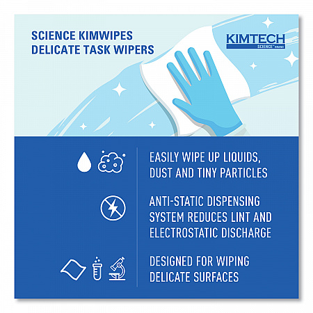 Kimwipes Delicate Task Wipers, 1-Ply, 4.4 x 8.4, Unscented, White, 280/Box, 30 Boxes/Carton (34120)