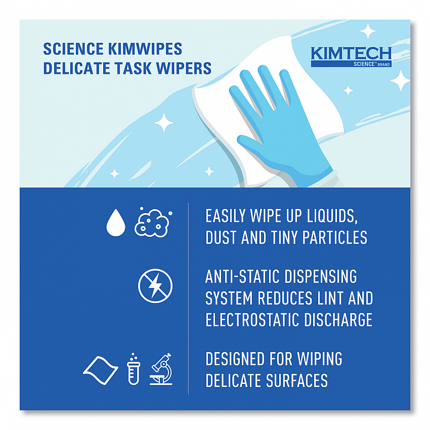 Kimwipes Delicate Task Wipers, 1-Ply, 4.4 x 8.4, Unscented, White, 280/Box, 30 Boxes/Carton (34120)