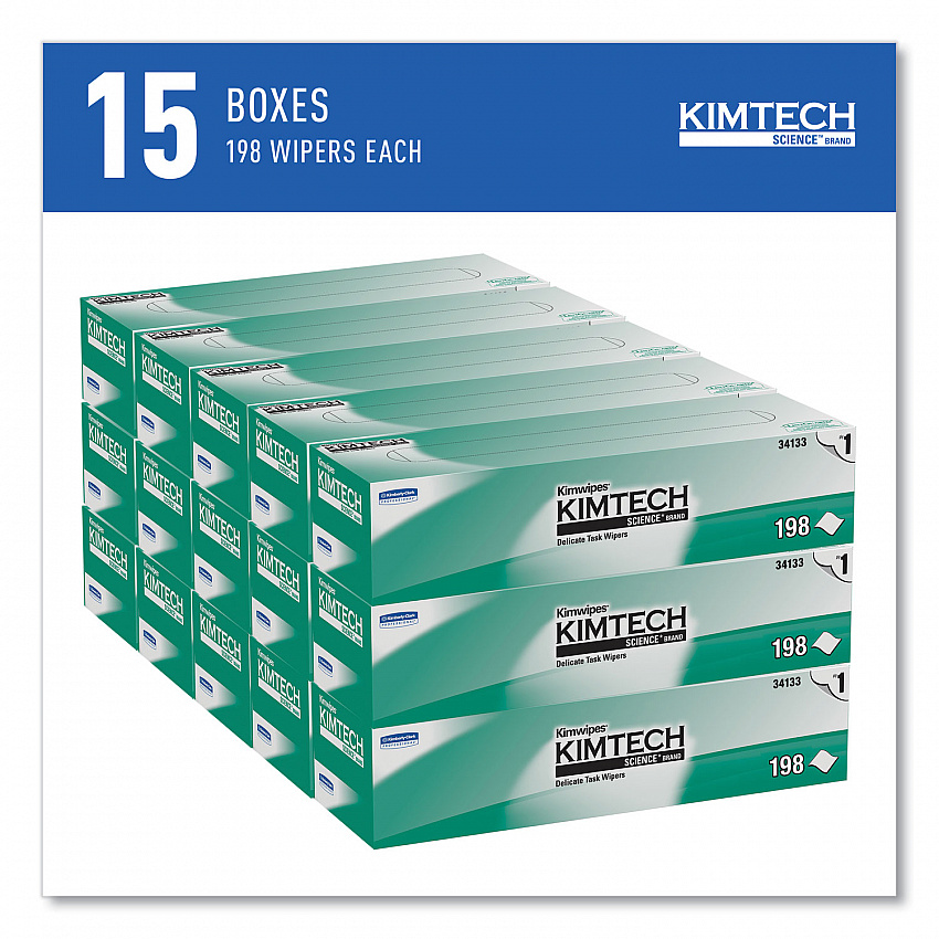 Kimwipes Delicate Task Wipers, 1-Ply, 11.8 x 11.8, Unscented, White, 198/Box, 15 Boxes/Carton (34133)