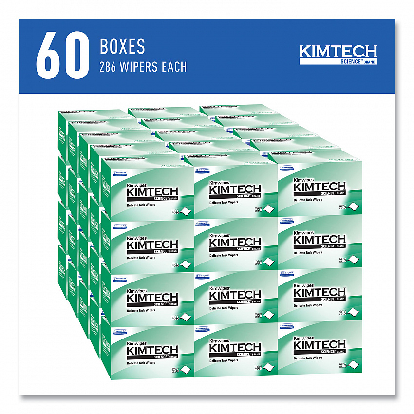 Kimwipes Delicate Task Wipers, 1-Ply, 4.4 x 8.4, Unscented, White, 286/Box, 60 Boxes/Carton (34155CT)