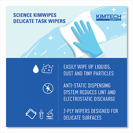 Kimwipes Delicate Task Wipers, 2-Ply, 14.7 x 16.6, Unscented, White, 92/Box, 15 Boxes/Carton (34721)